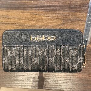 Bebe Black Wallet with Gold Logo